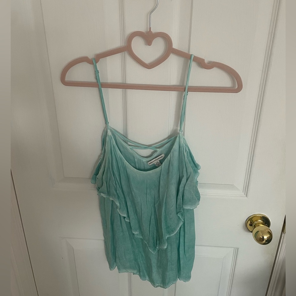American Eagle Outfitters Light Blue Ruffle Top - Picture 3 of 6